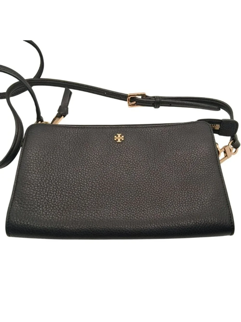 Tory Burch Black Leather Crossbody Bag Gold Hardware Adjustable Strap 9